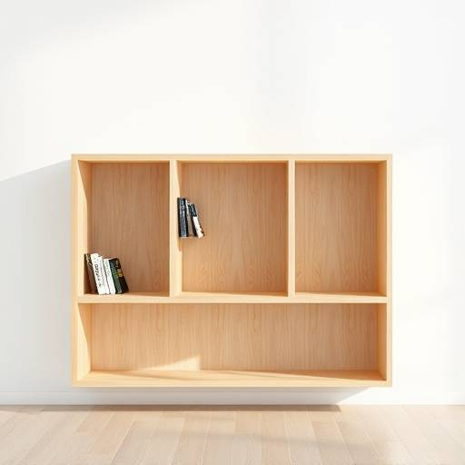 Estante de livros minimalista de madeira clara.