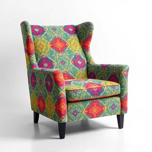 Poltrona estampada com design moderno e cores vibrantes.